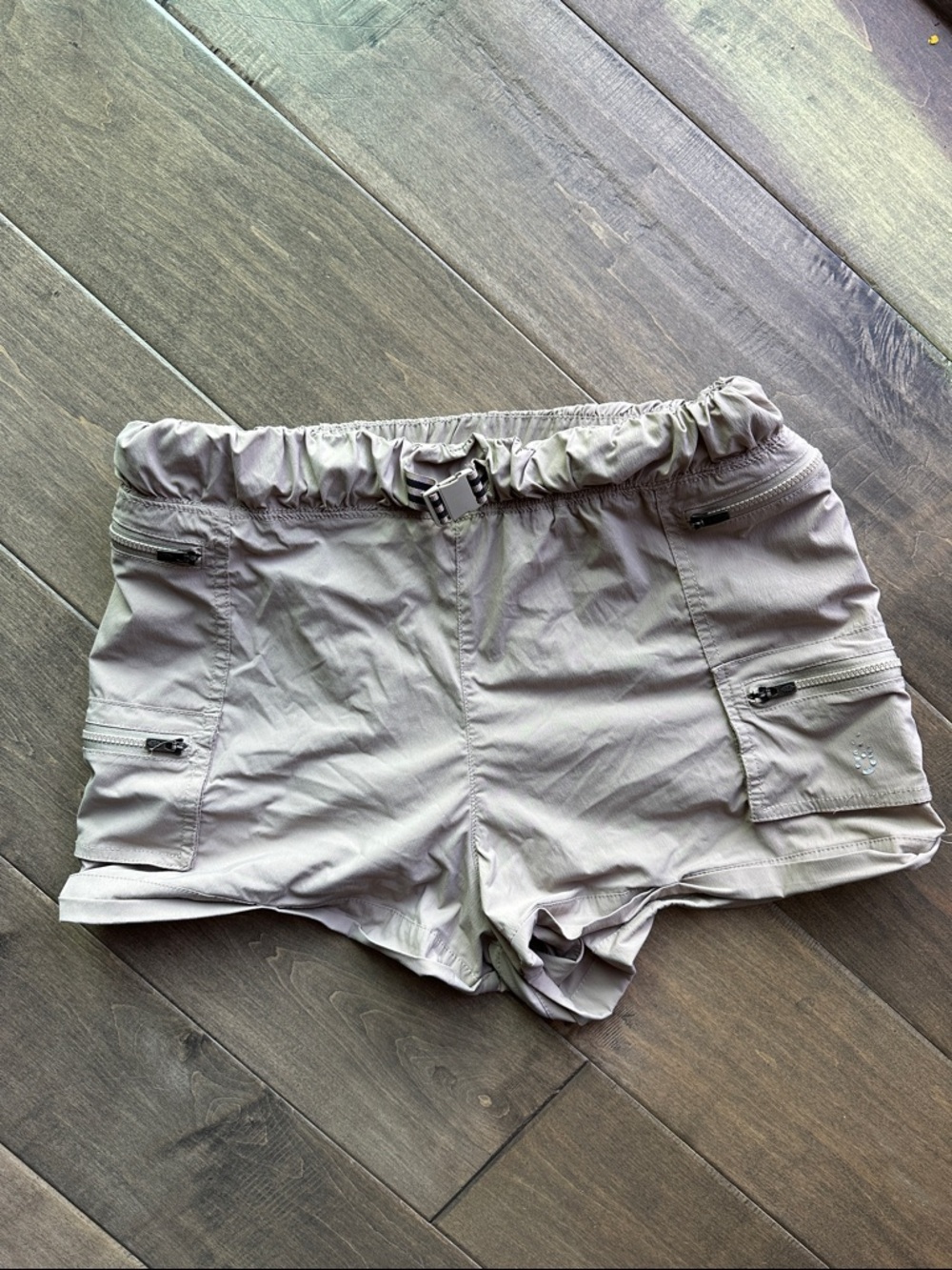 FP Movement by Free People Light Gray Cargo Shorts with Elastic Waist and Buckle
